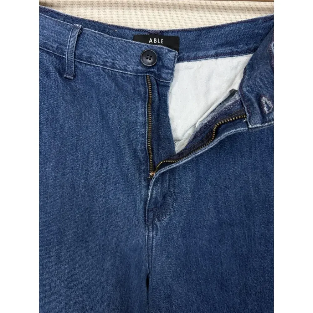 ABLE Jeans Women's 26 Cropped‎ Dark Wash Chino Wide Legs Slash Pockets